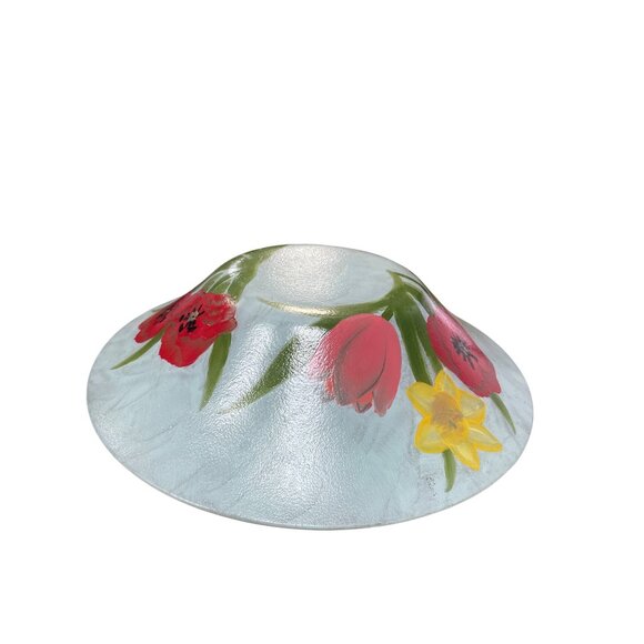 Vintage Hand-Painted frosted Floral Glass Serving fruit decorative Bowl SKU 9310 - Picture 7 of 12